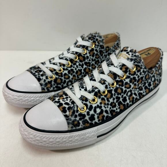 EXCELLENT Converse Chuck Taylor All Star Ox Low Cheetah Print Faux Fur 8 - Picture 1 of 11